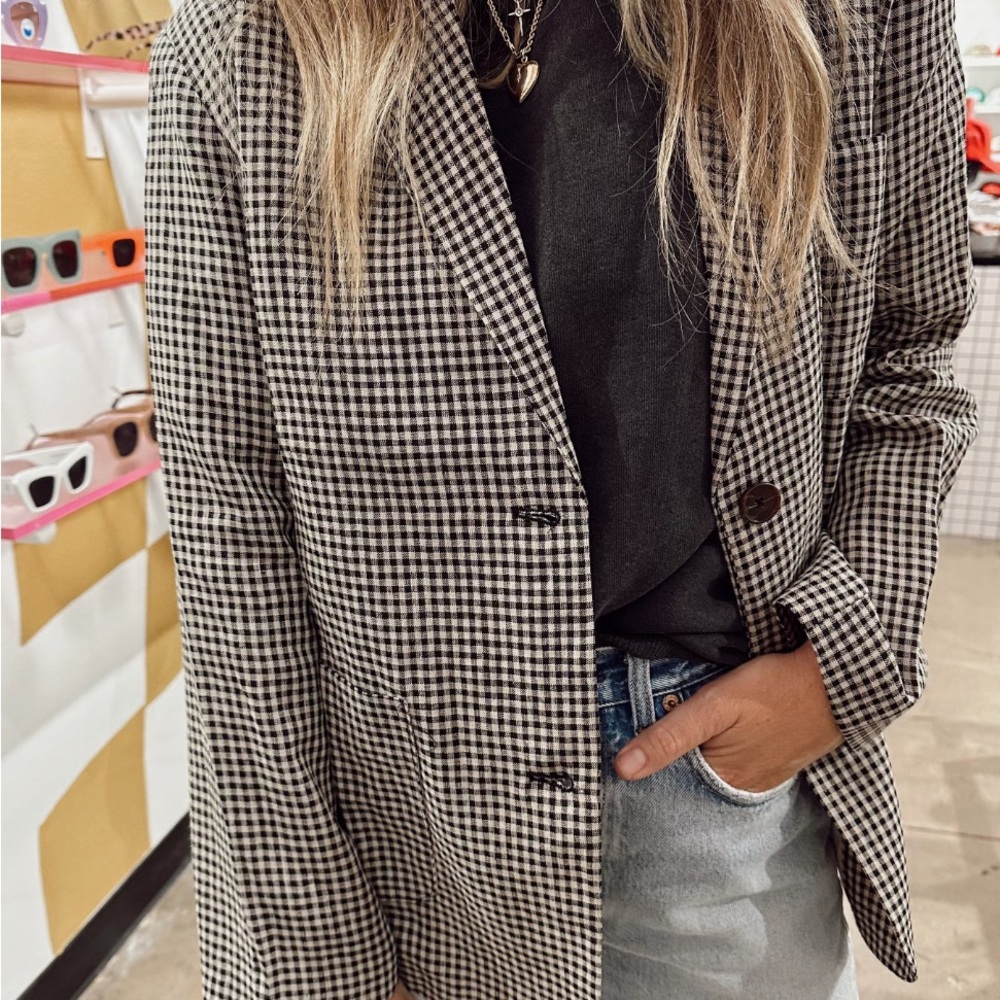 Women's Black and White Houndstooth Blazer